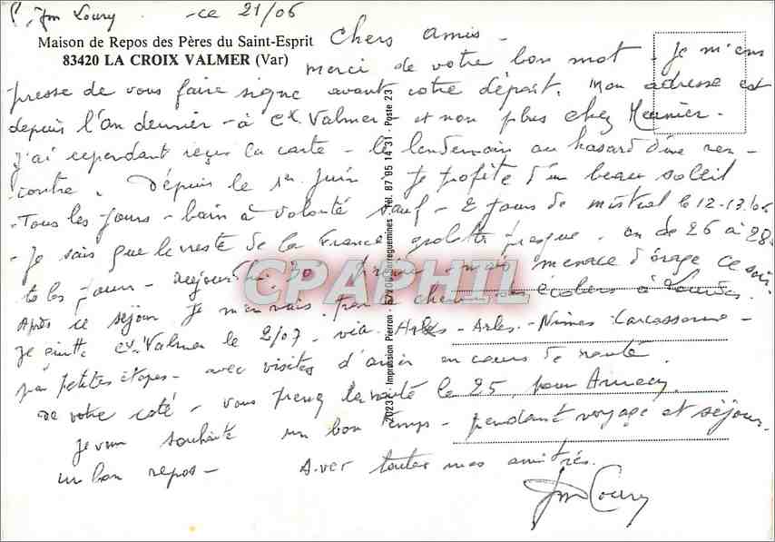 CPM La Croix Valmer Maison de Repos des Peres du Saint Esprit — Verso