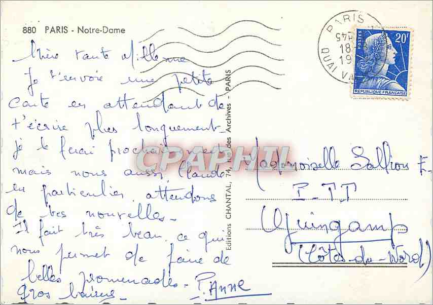 CPM Paris Notre D — Verso