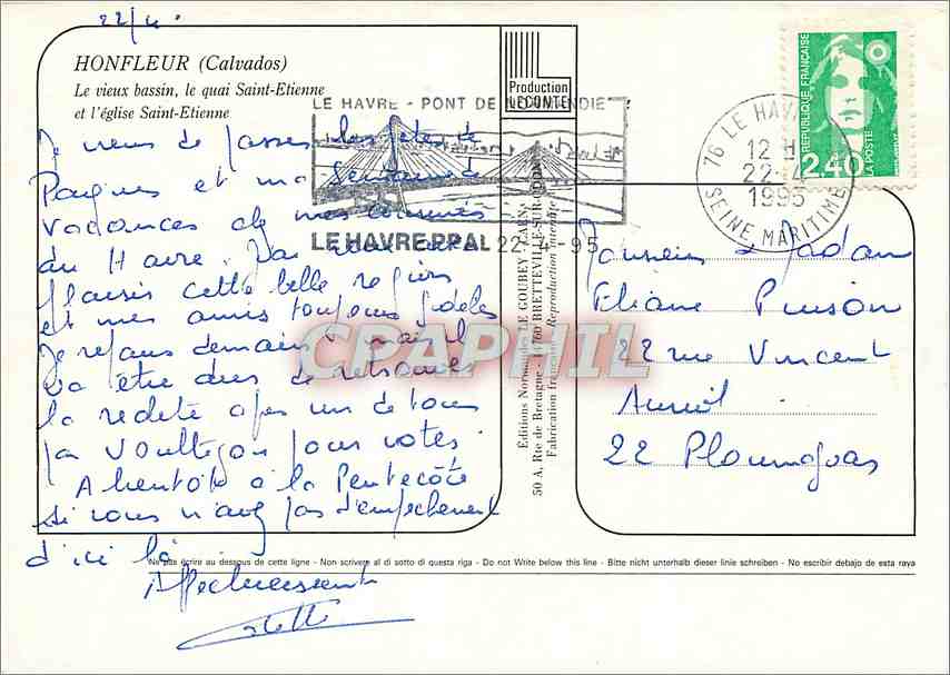 Honfleur — Le vieux bassin et l'église Saint-Étienne — Éditions Normandes de Goubey — Verso
