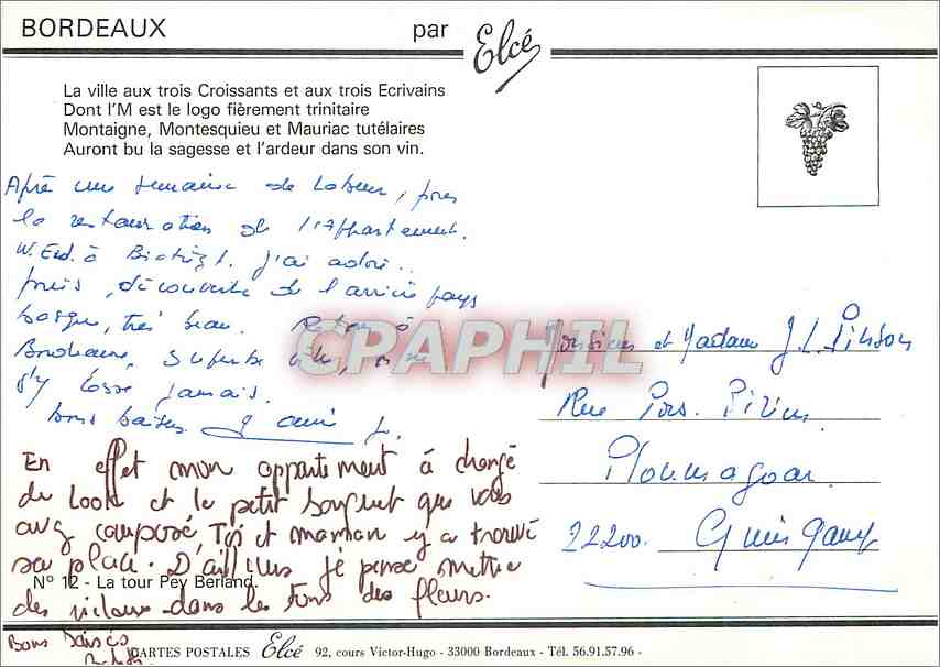 Bordeaux — Tour Pey Berland — Éditeur Éléé, n°12 — Rückseite