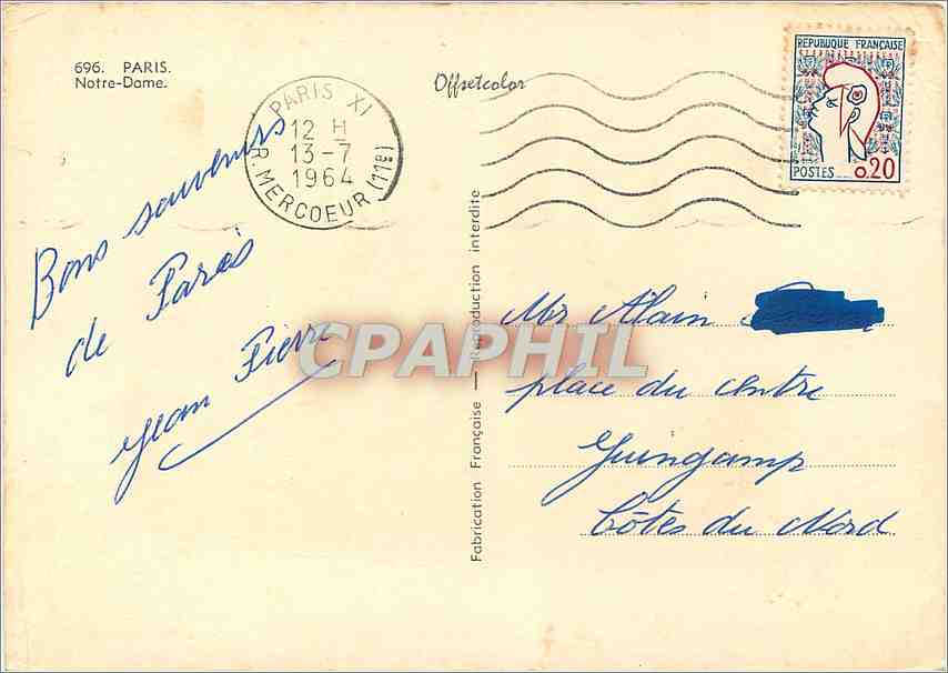 CPM Paris N D — Rückseite