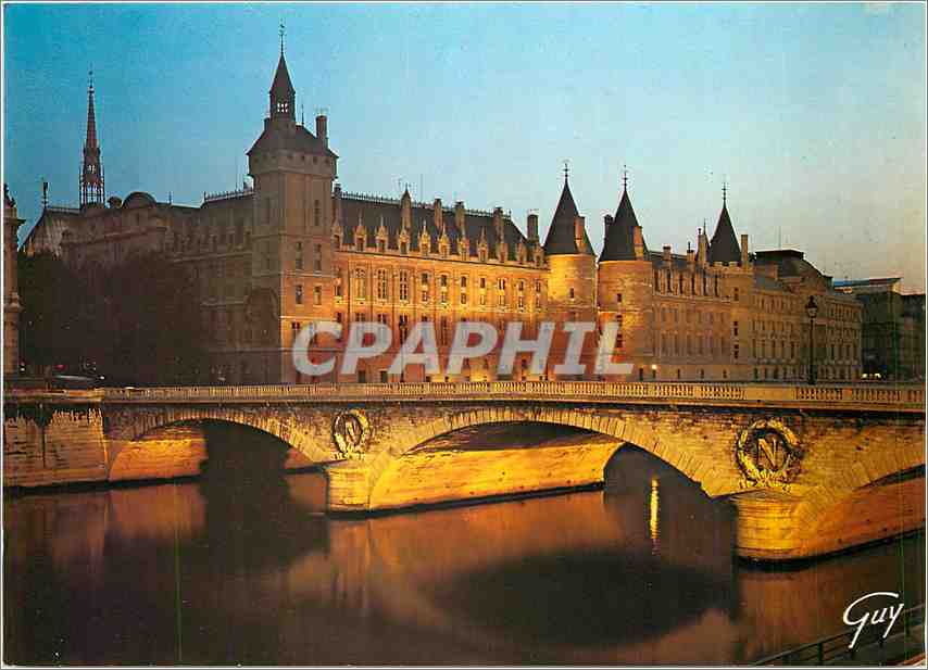 Paris et ses merveilles — La Conciergerie et le pont au Change illuminés — Editions LECONTE n°5361