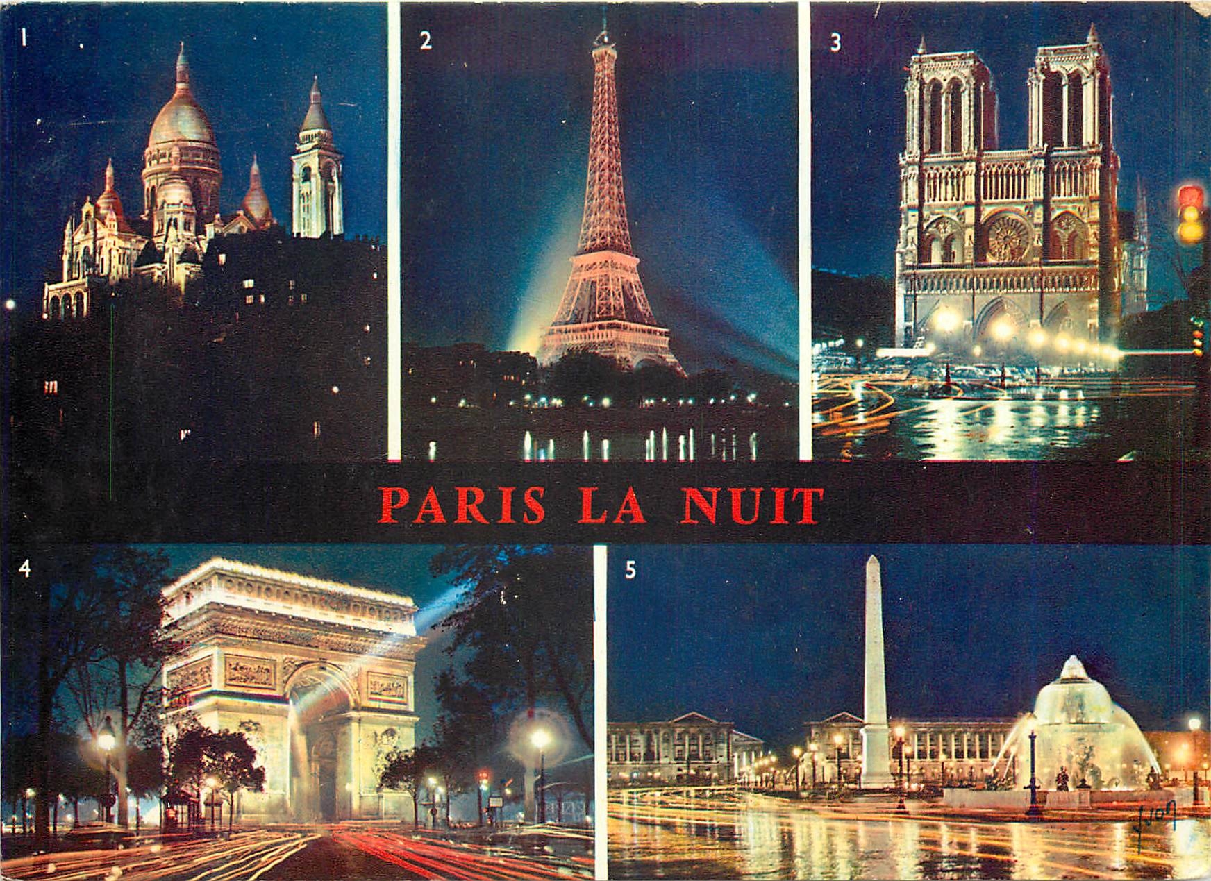 CPM Paris la nuit Le sacre coeur la tour Eiffel
