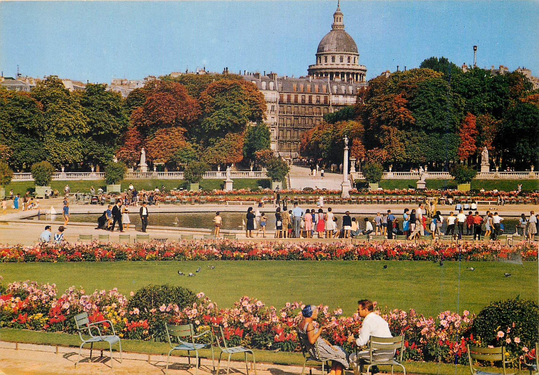 CPM Paris Le jardin de Luxembourg et le Pantheon