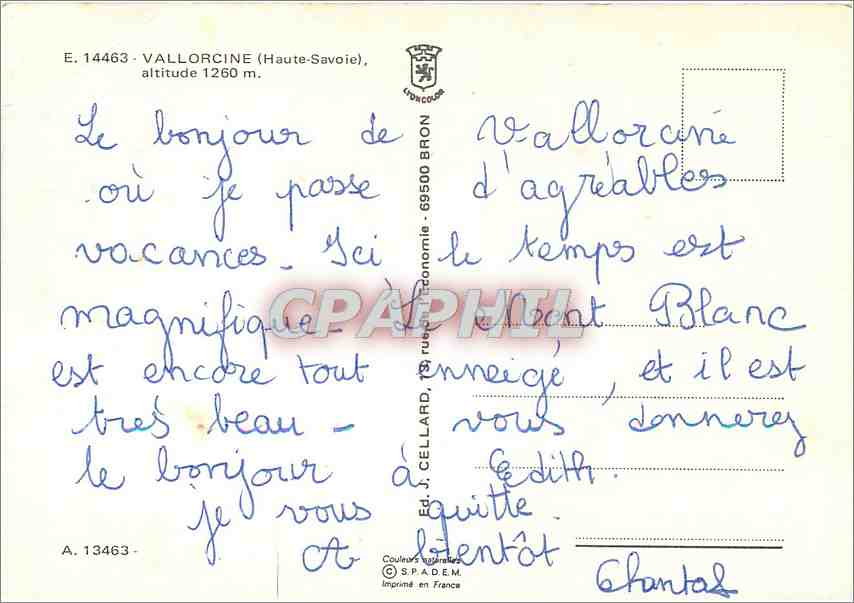 Vallorcine — vue panoramique et paysage alpin — Ed. J. Cellard, n° 14463 — Reverso