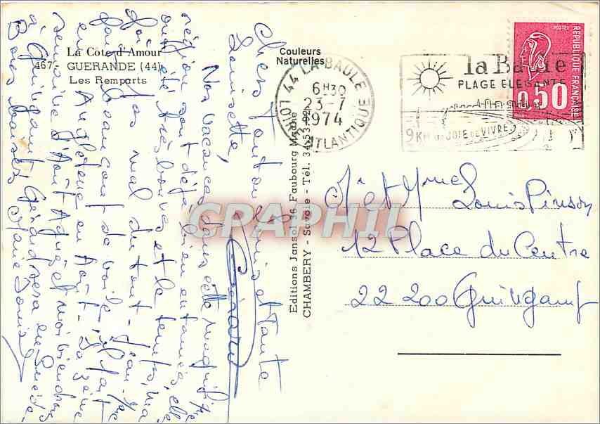CPM La Cote d'Amour Guerande Les Remparts — Rückseite