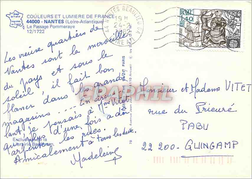 CPM Nantes (Loire Atlantique) Le Passage Pommeraye — Verso