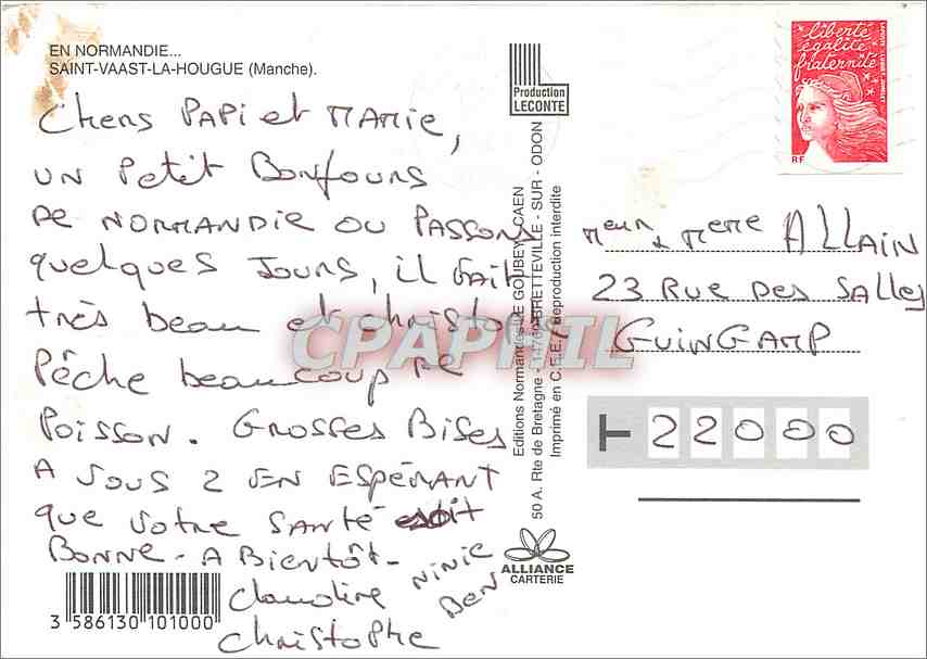 CPM en Normandie Saint Vaast la Hougue (Manche) — Rückseite