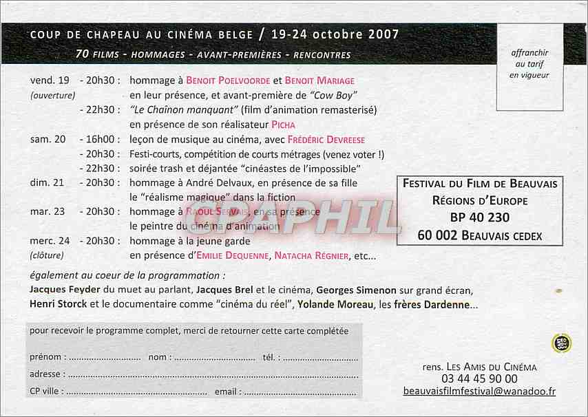 CPM Festival regions d'Europe film Beauvais — Back