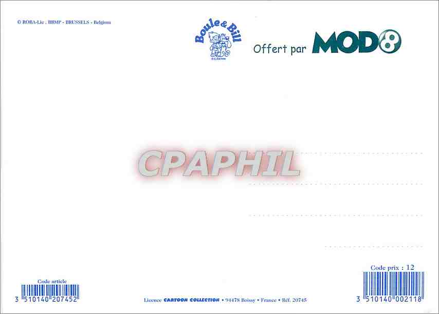 CPM Bon Pour un message Epres Boulle et Bille — Rückseite