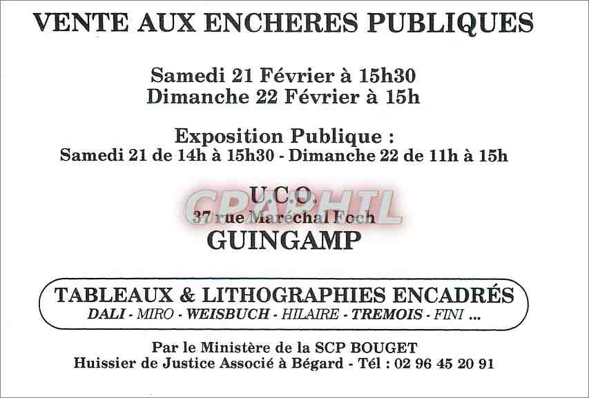 CPM Vente aux encheres publiques Guingamp Guiny Cheval — Rückseite