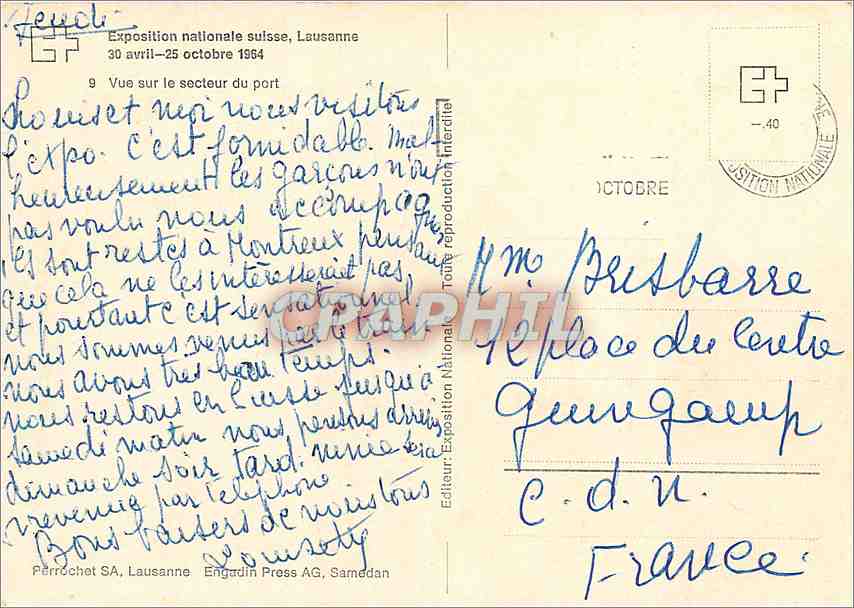 CPM Exposition nationale suisse Lausanne 30 aveil 25 oct 1964 vue sur le secteur du Port — Rückseite