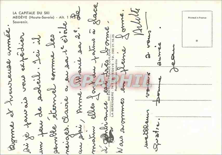 CPM La Capitale de Ski Megeve (Hte Sav) alt 1113 m Souvenir — Rückseite