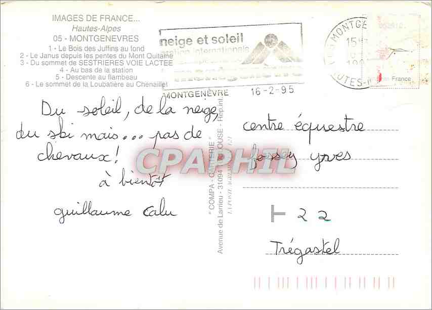 Montgenèvre — station de ski — Images de France, éditeur COMPA - de Lartieu — Rückseite