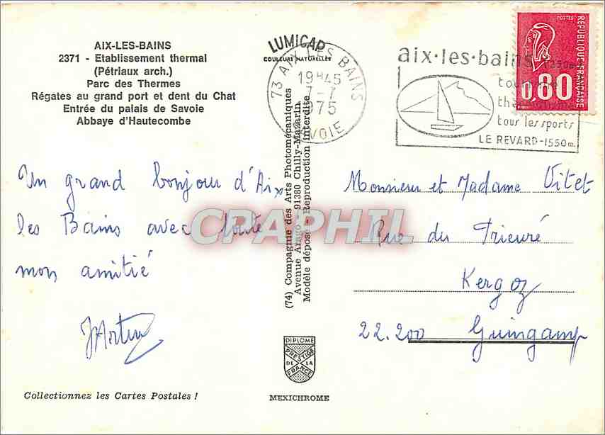 CPM Aix les Bains etablissement thermal Parc des thermes — Rückseite