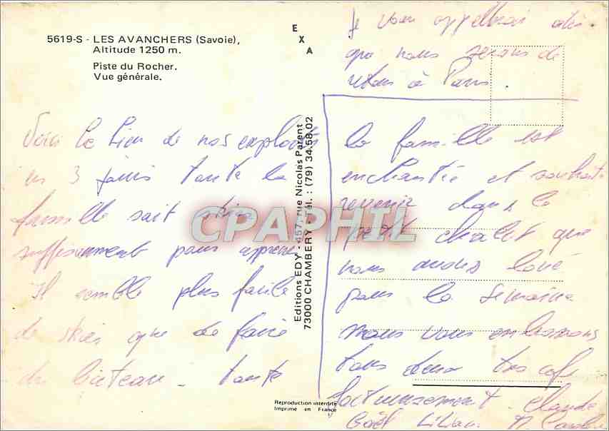 CPM Les Avanchers (Savoie) Alt 1250 m Piste du Rocher vue generale — Rückseite