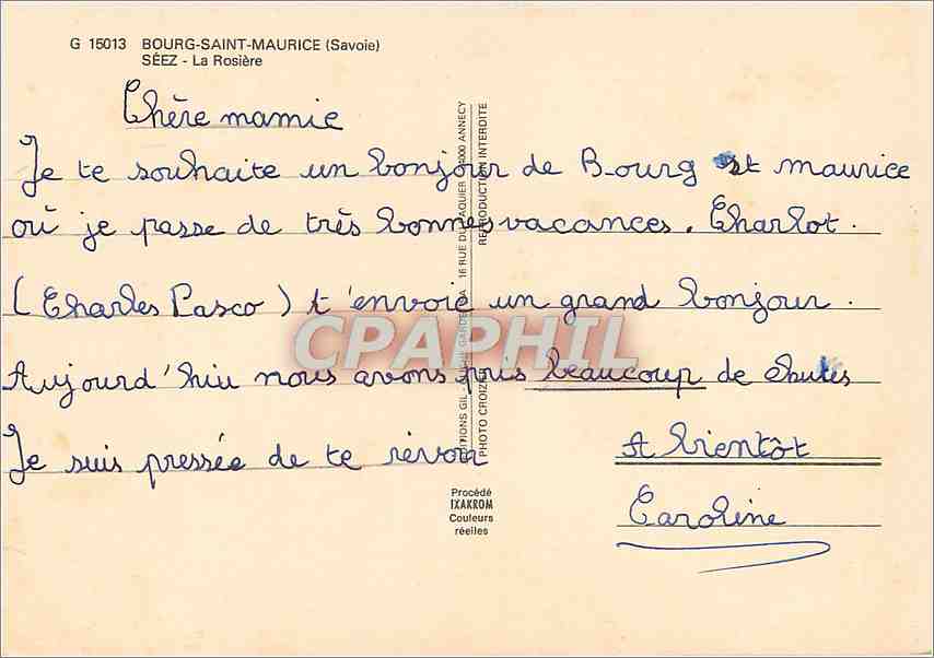 CPM Bourg Saint Maurice (Savoie) Seez la Rosiere — Rückseite