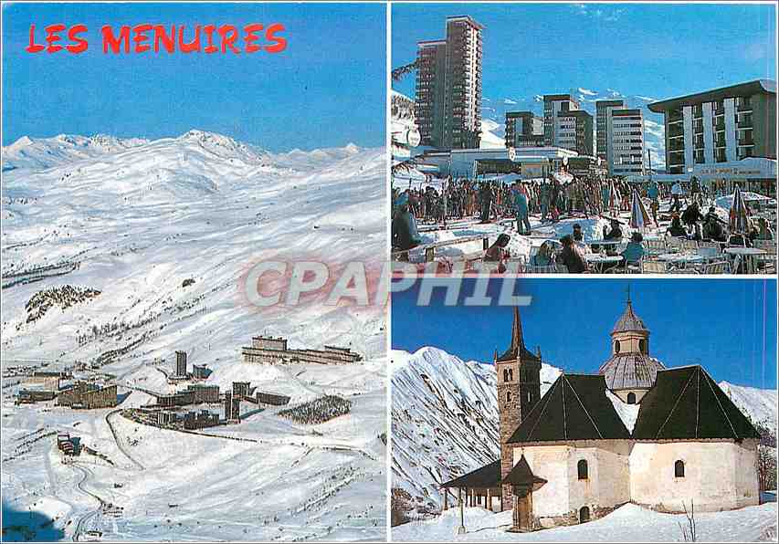 CPM Les Menuires (Sav France) La station et l'arrivee des pistes la Chapelle de N D de la Vie