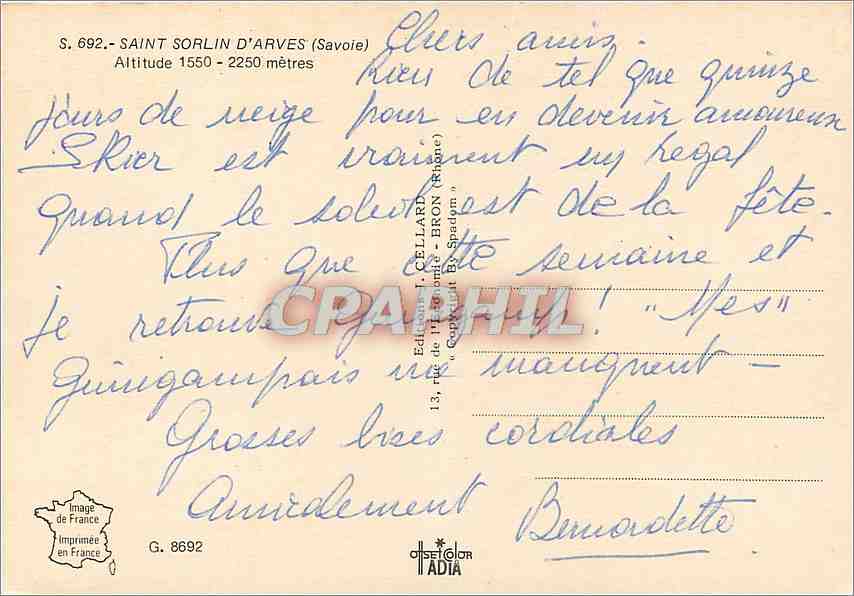 CPM Saint Sorlin d'Aeves (Savoie) Alt 1550 2250 m — Rückseite