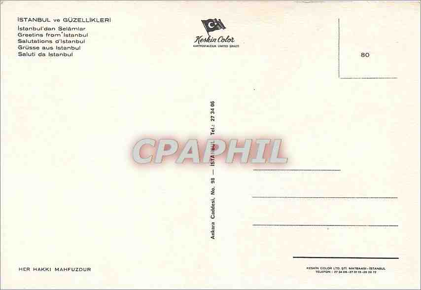 CPM Istanbul ve Guzellikleri Salutation d'Istanbul — Verso