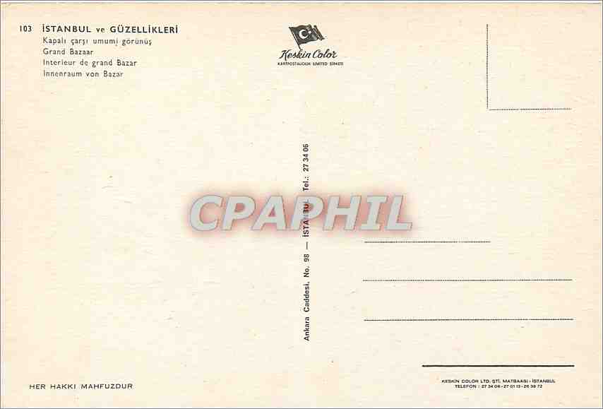 CPM Istanbul ve Guzellikleri Grand Bazaar — Verso