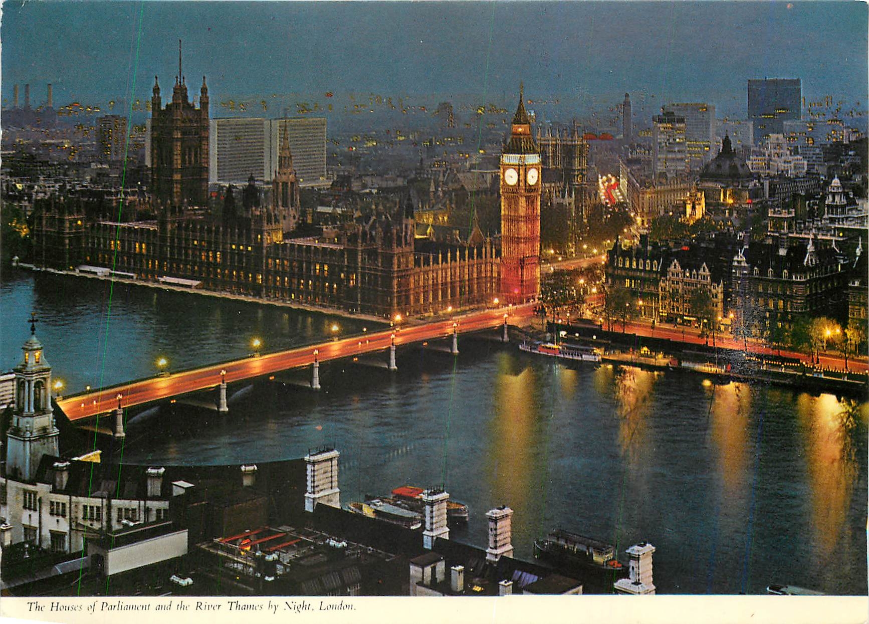 CPM The Houses of Parliament and River Thames by Night London