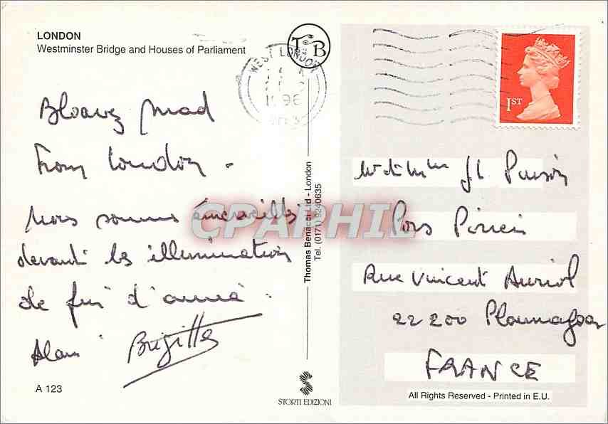 CPM London Westminster Bridge and Houses of Parliament — Rückseite