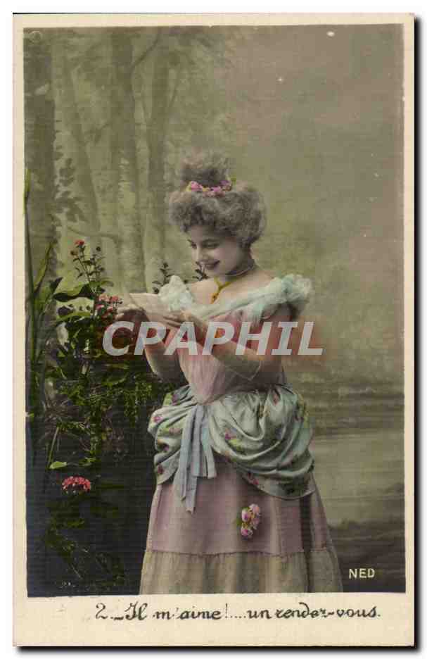 Frau in einem alten Stil Kleid — Garten Szene — Verlag NED, Nr. 2