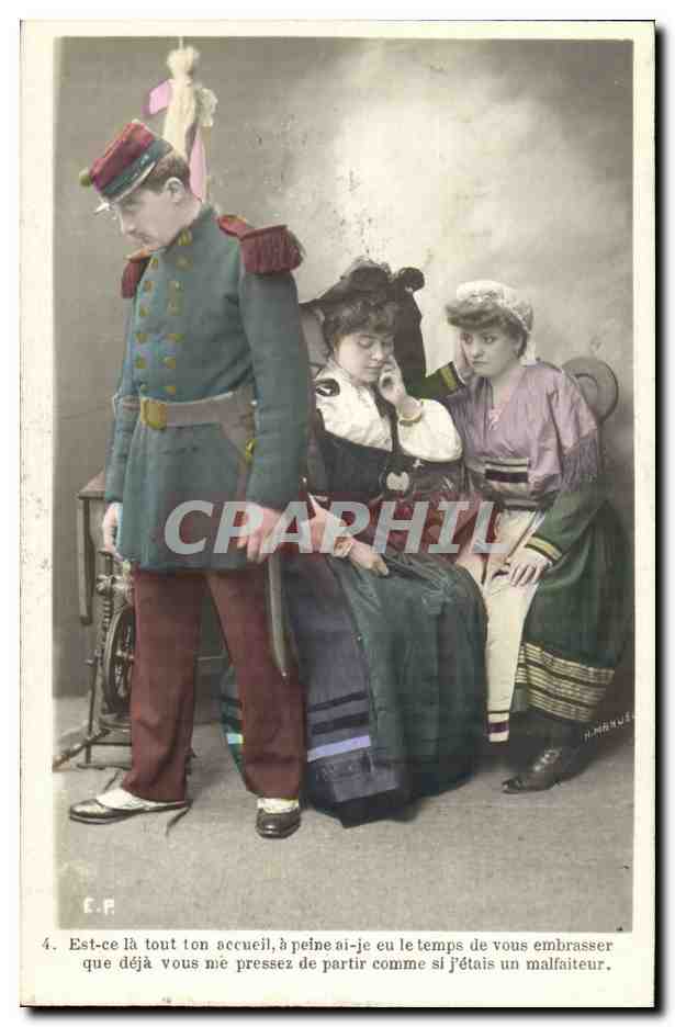 Soldat en uniforme — scène émotionnelle avec deux femmes — éditeur P. MÉNÉ — n°4