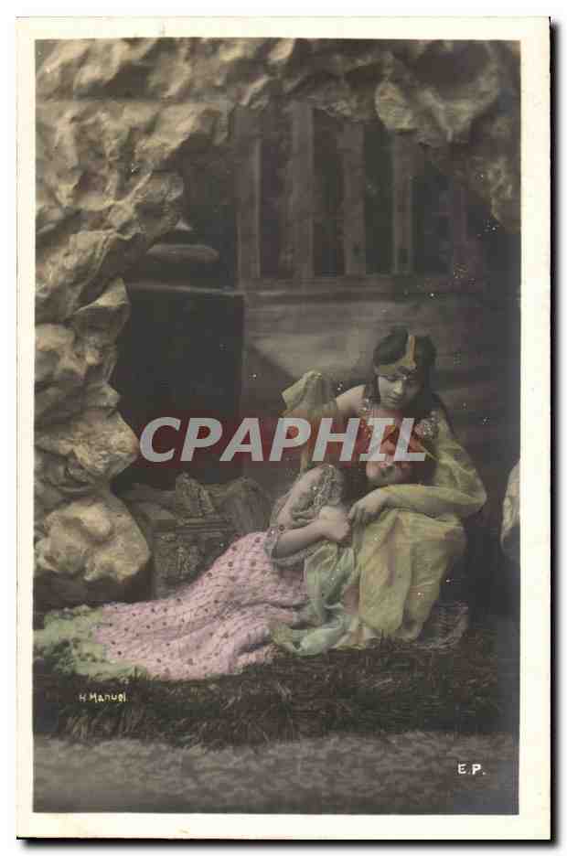 Mujer sentada en una cueva — escena de género — H. Manuel, E.P.