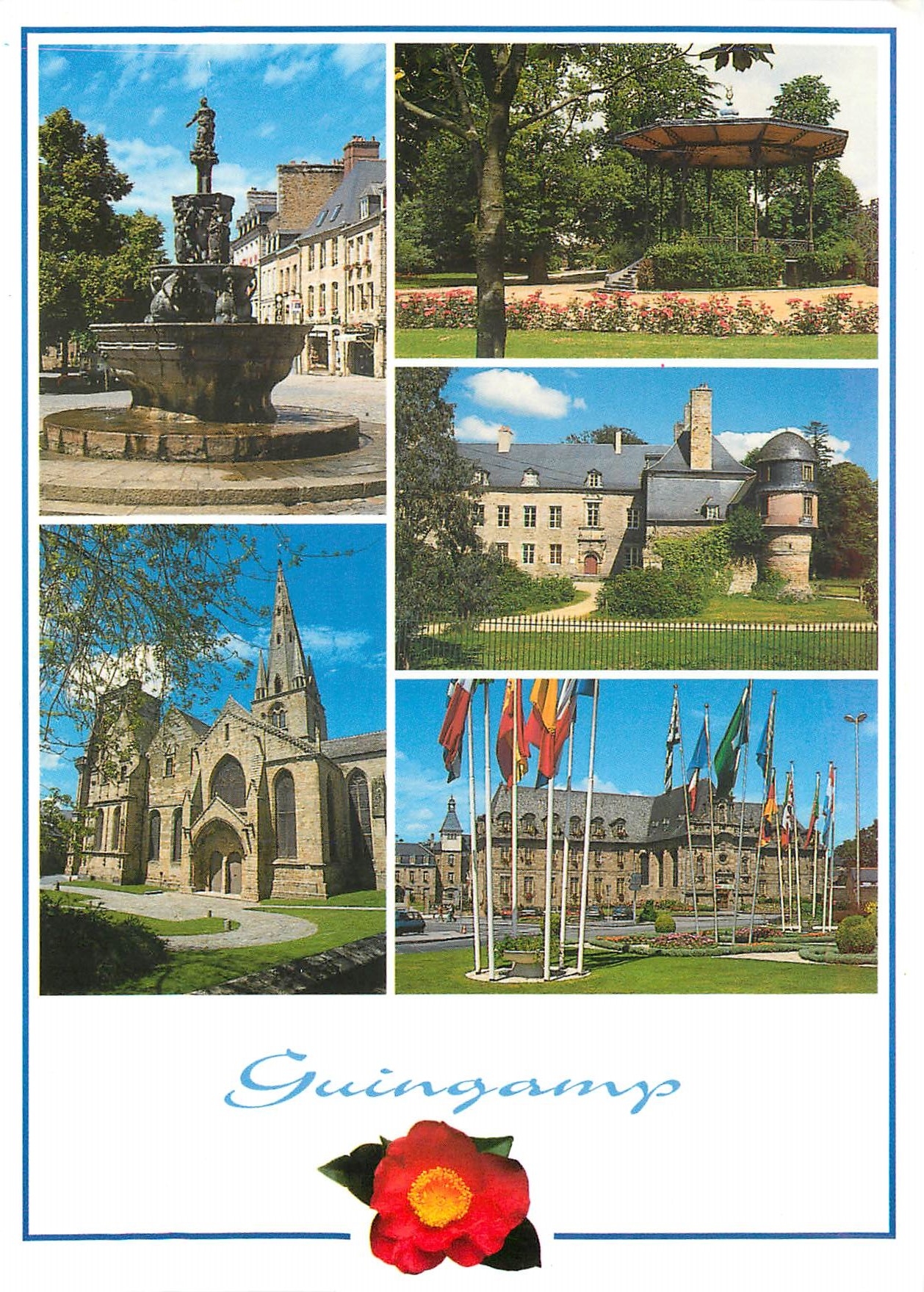 CPM Guingamp (Cote d'Armor) La Fontaine de la Plomee La Basilique N D du Bon Secour les jardins publ