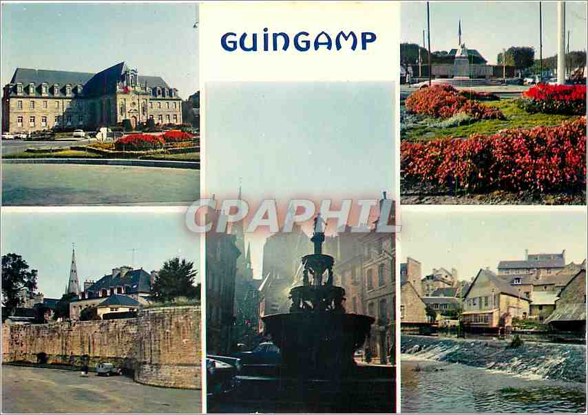 CPM Guingamp (C du N) la caserne la ville la fontaine et la cathedrale les bords du Trieux