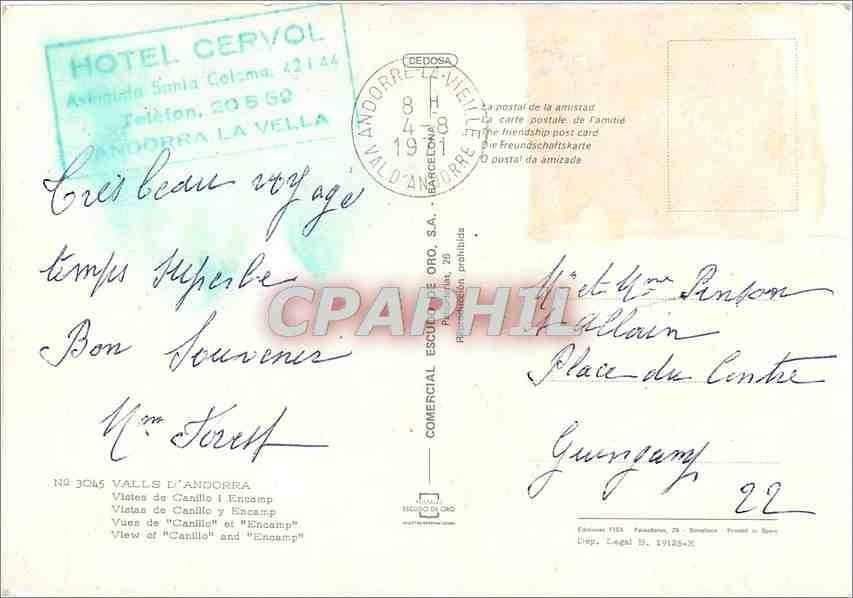 CPM Vues de Canillo et Fencamp — Verso