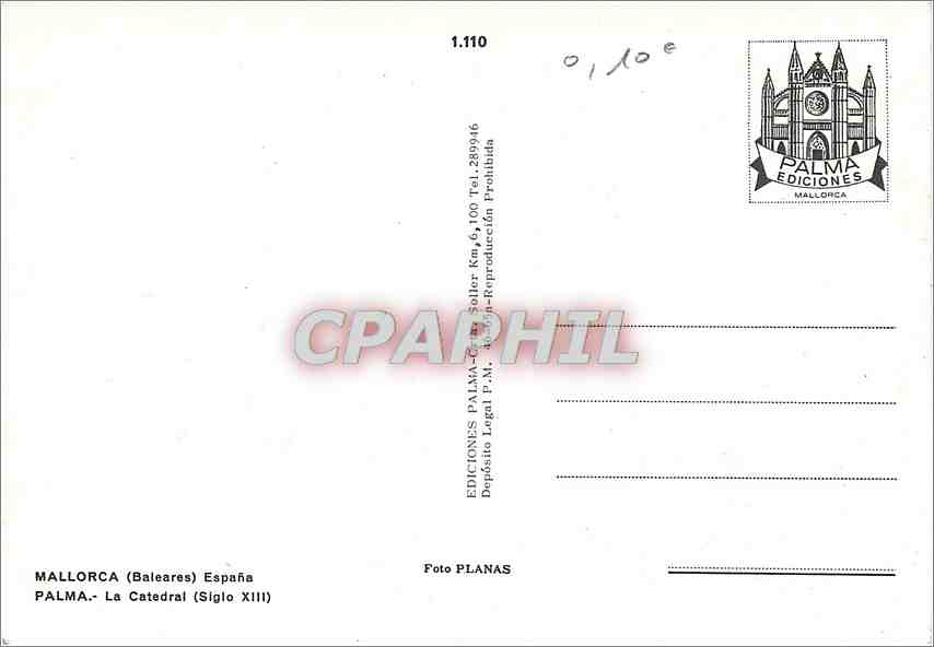 CPM Mallorca (Balerares) Espana Palma La Cathedrale (Siglo) XIII — Rückseite
