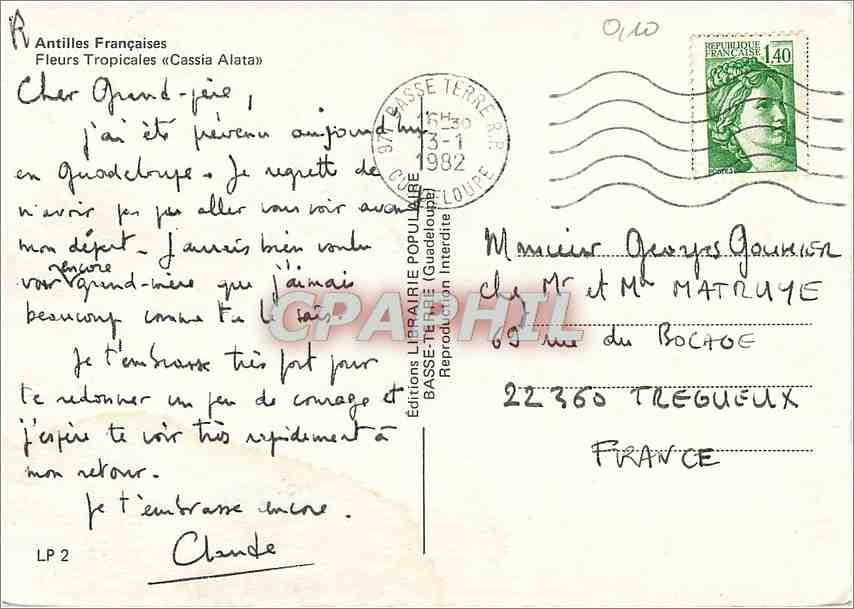CPM Antilles Francaises Fleurs Tropicales Cassis Alata — Rückseite