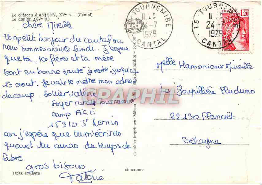 CPM Le Chateau d'Anjony XVe s (Cantal) Le donjon (XVe s) — Verso