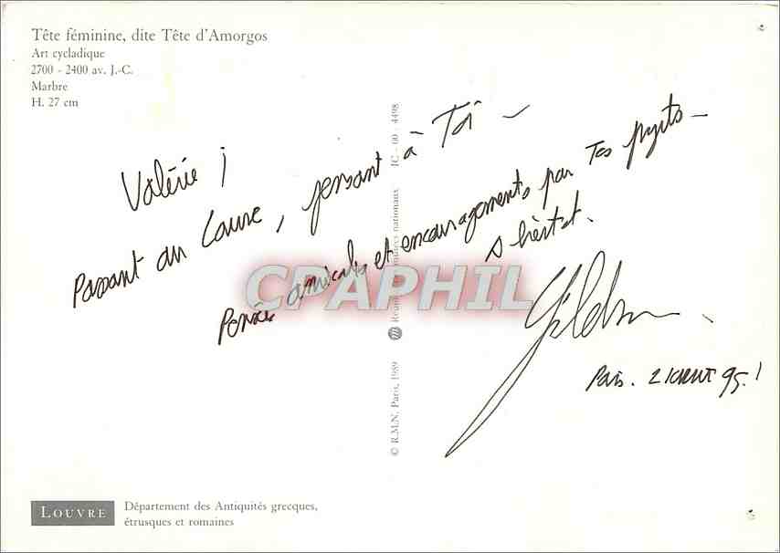 CPM Tete feminine dite d'Amorgos Art cycladique 2700 2400 av j c — Rückseite