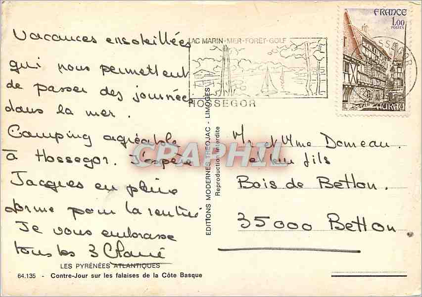 Falaises de la Côte Basque — Hosségor — Éditions Théojac — Rückseite