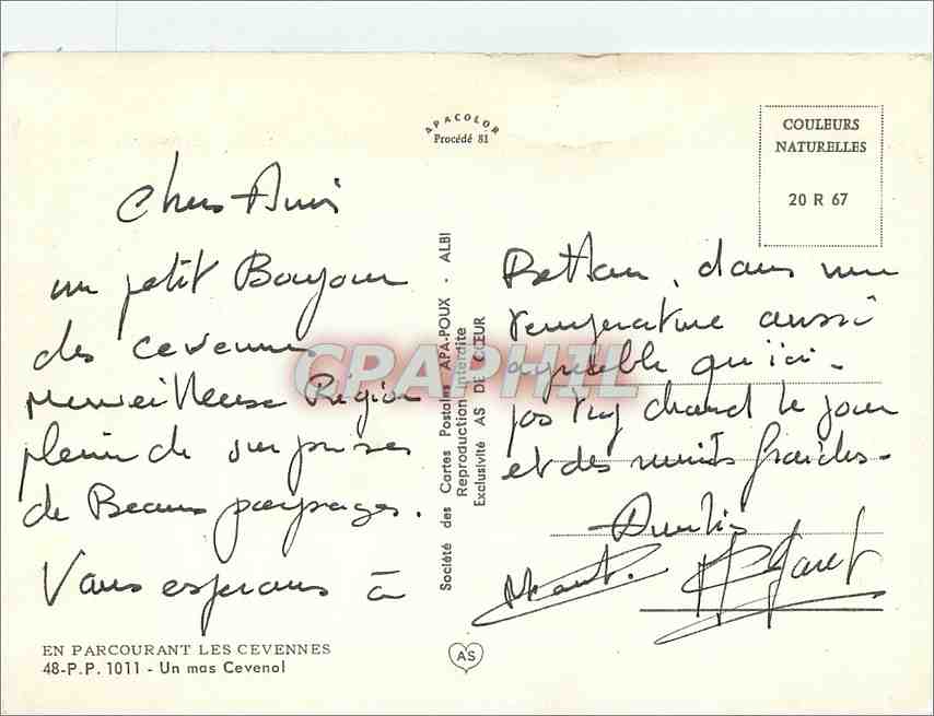 Paysage rural avec chèvres — Les Cévennes — Société des Cartes Postales AFA-POUX - ALBI — Back