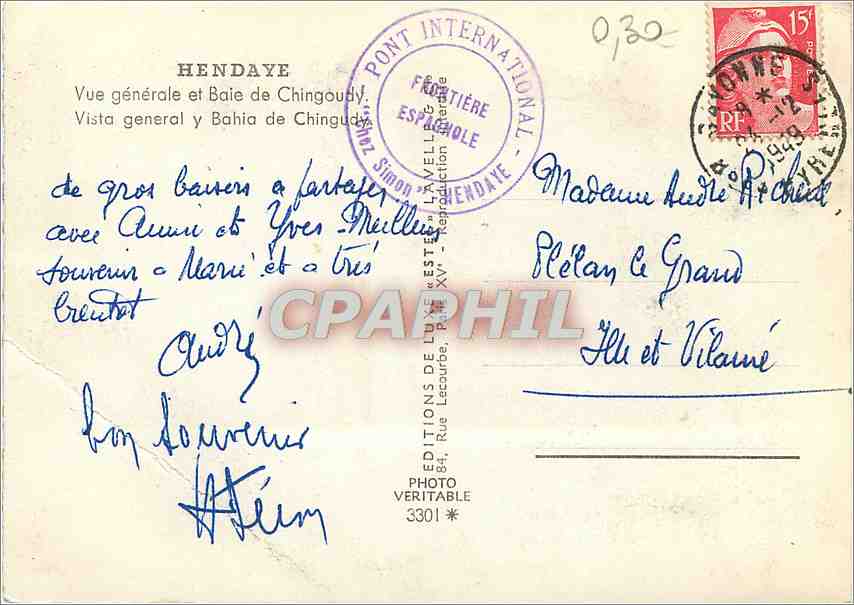 CPM Hendaye Vue generale et Baie de Chingoudy — Back