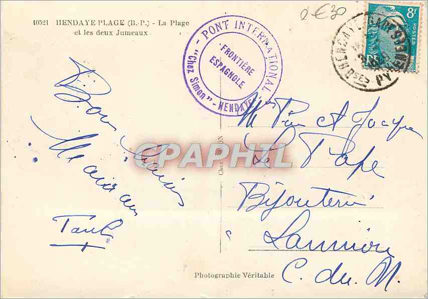 CPM Hendaye Plage (B P) La Plage et les deux Jumeaux — Rückseite