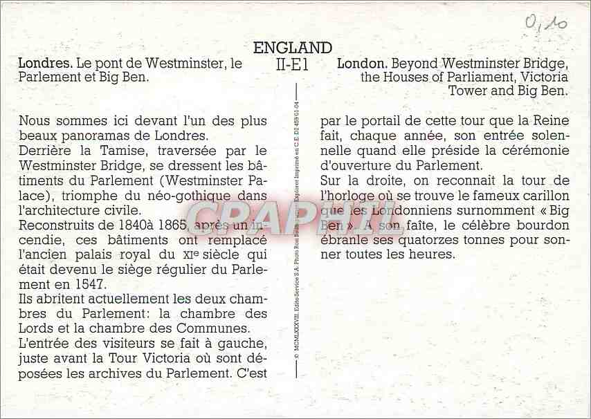 CPM Londres le pont de Westminster le Parlement et Big Ben — Rückseite