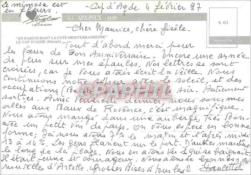 CPM En Parcourant La Cote Mediterraneenne Le Cap D'Agde (Herault) — Rückseite