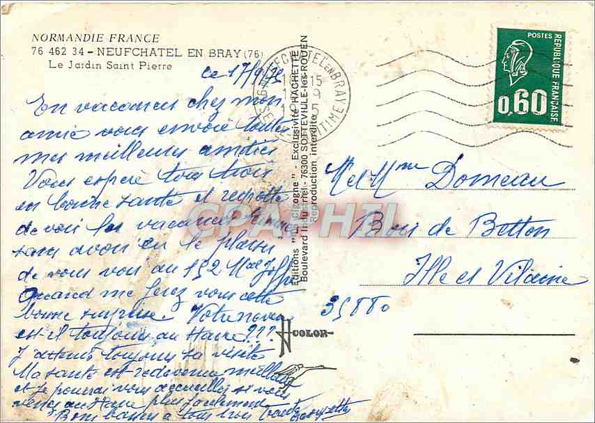CPM Normandie France Neufchatel en Bray Le jardin Saint Pierre — Rückseite