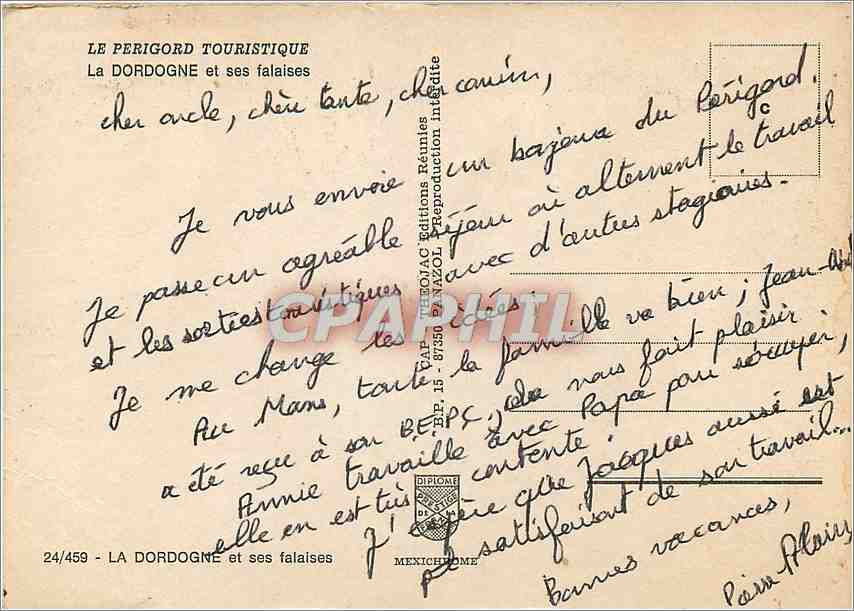 La Dordogne et ses falaises — Éditeur IRIS, n° 24/459 — Rückseite