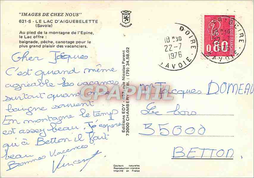 CPM Le Lac d'Aiguebelette (Savoie) Au pied de la montagne de l'Epine le lac Offre — Back