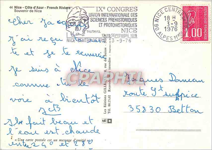 CPM Nice Cote d'Azur French Riviera Souvenir de Nice — Rückseite