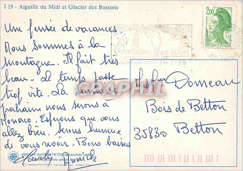 CPM Aiguille du Midi et Glacier des Bossons — Rückseite