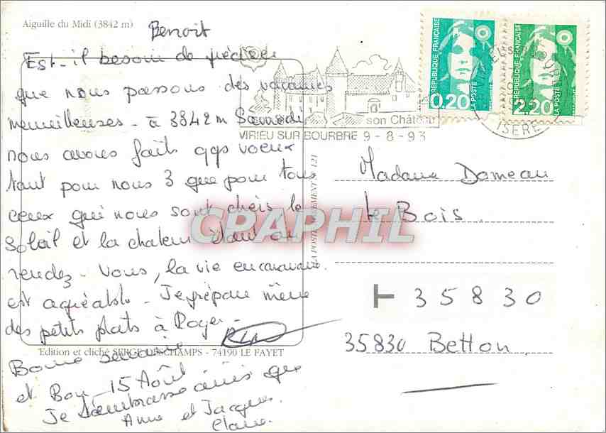 Aiguille du Midi 3842m — aerial view — Edition and photograph by SIRGE CHAMPS - 74190 LE PAVET — Back