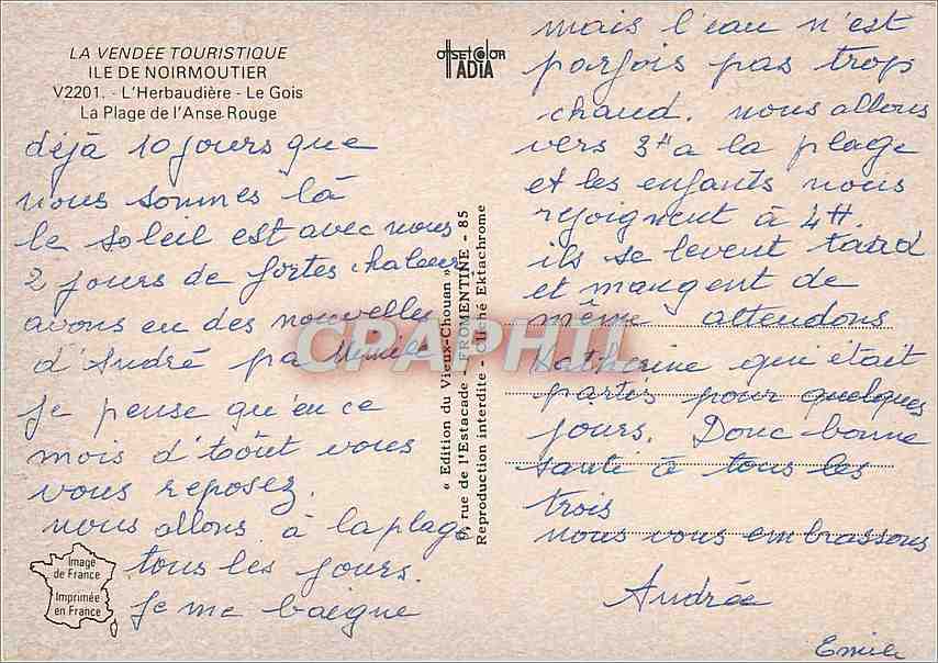 CPM La Vendee Touristique Ile de Noirmoutier L'Herbaudiere le Gois la Plage de l'Anse Rouge — Rückseite